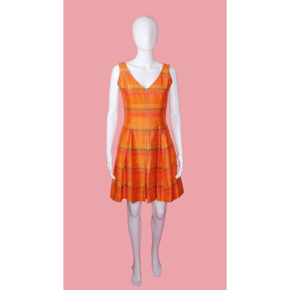 1990s RARE Vintage ANNA SUI. V Neck Pleated Plaid Dress W/Exposed Back. S. AS IS